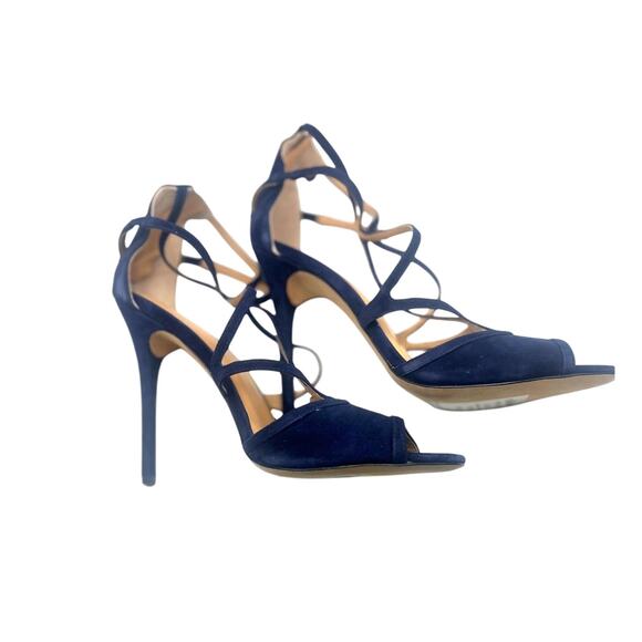 Halston Heritage Monica Open Toe Blue Suede Strappy Caged Stilleto Heels Size 10 - Picture 2 of 4